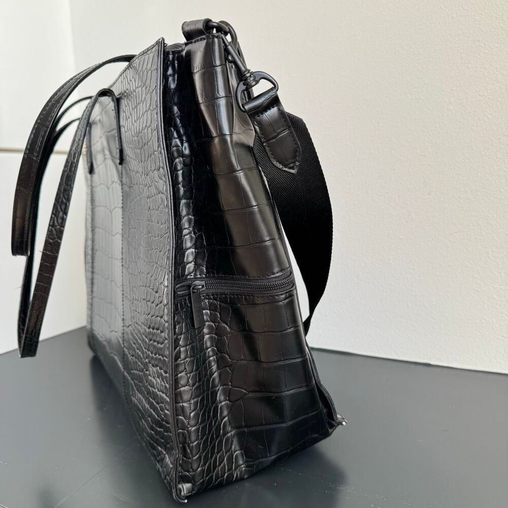 BEIS Large Work Tote Black Crocodile 14.5” x 11” Vegan Leather Zip Closure - Picture 8 of 15